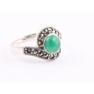 Afbeelding van Zilveren ring met groene onyx en marcasiet