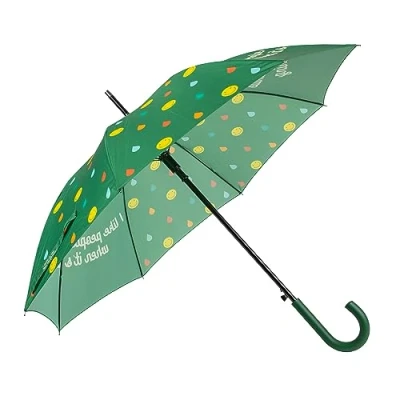 Afbeelding van FISURA Grote paraplu &quot;I like smiling people&quot; groene jongerenparaplu. Automatische met windproof knop. regenparaplu. Diameter 106 centimeter.