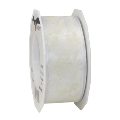 Afbeelding van Präsent WILDROSE band met draadrand wit 20 m rol 40 mm