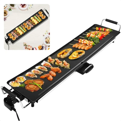 Afbeelding van Cheqo® Teppanyaki Grillplaat XXL Gourmet Plaat 100x20 cm Tafelgrill Elektrische Bakplaat 2000W Anti aanbaklaag