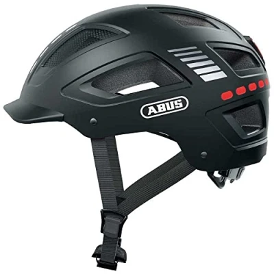 Afbeelding van ABUS Hyban Fietshelm met licht, 2.0 leds, hoofdbescherming voor en achterlicht, robuuste harde schaal dames heren, mat zwart, maat L