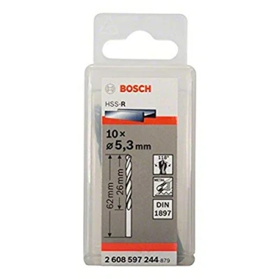 Afbeelding van Bosch Accessories 2608597244 HSS Metaal spiraalboor 5.3 mm Gezamenlijke lengte 66 Rollenwals DIN 1897 Cilinderschacht 10 stuk(s)