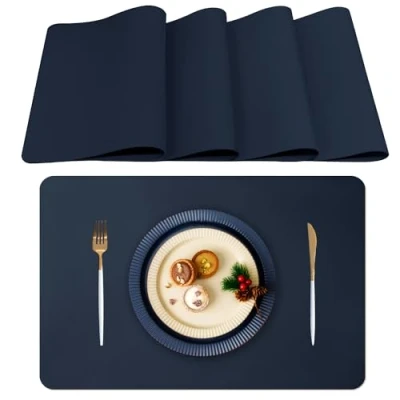 Afbeelding van Lumaca Wasbare Placemats, Set van 4 Ontbijtplacemats, Waterdicht, Hittebestendig, Antislip, voor Keukentafel en Restaurants, Blauw
