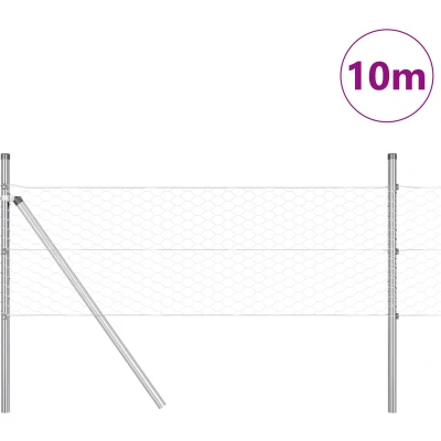 Afbeelding van vidaXL Hexagon Hek 0.5x10 m Gegalvaniseerd Staal, Palen 7 stuks Ø32 mm 100 cm Staal