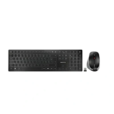Afbeelding van CHERRY DW 9500 SLIM, draadloos toetsenbord en muis, franse indeling (AZERTY), Bluetooth of radioverbinding, plat ontwerp, oplaadbaar, ergonomische rechtshandige zwart grijs