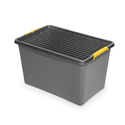 Afbeelding van ORPLAST 6 stuks SolidStore Box 60 liter met deksel/clips/wielen 58 x 39 35 cm grijs