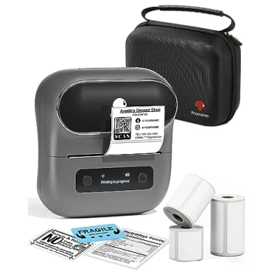 Afbeelding van Phomemo Labelprinter Label Maker Machine Voor Barcode, Adres, Thuis, Kleine Bedrijven, Draagbare Printer Compatibel met Smartphones en PC,met 3 Roll Labels