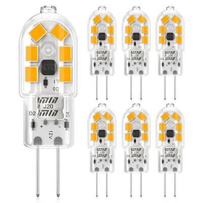 Afbeelding van Eco. Luma LED lampen G4 2 W, komt overeen met 20 W halogeenlicht, 12 V AC/DC, warmwit, 3000 K, spaarlampen G4, flikkervrij, 360 graden stralingshoek, 6 stuks