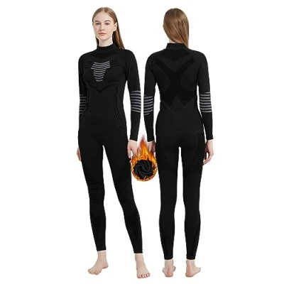 Afbeelding van MeetHoo Thermisch ondergoed voor dames, warme basislaag compressieset, fleece gevoerde lange onderbroek, hardlopen, skiën, Zwart02, M