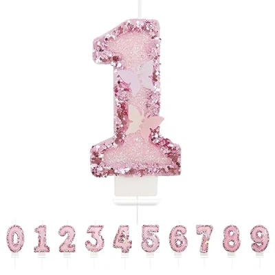 Afbeelding van Verjaardagskaarsen 1 jaar, 3D vlinderkaarsen, aantal verjaardagskaarsen, roze kaarsen, taartdecoratie, geschikt voor verjaardagsfeesten, babyshower
