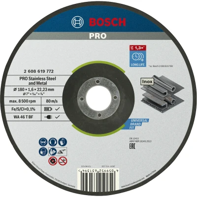 Afbeelding van Bosch Accessories Standard for Inox 2608619772 Doorslijpschijf gebogen 180 mm 1 stuk(s) Staal