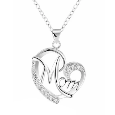 Afbeelding van Fako Bijoux® Ketting Mom Hart Mama Hartje Cadeautje Moeder 45cm Zilverkleurig