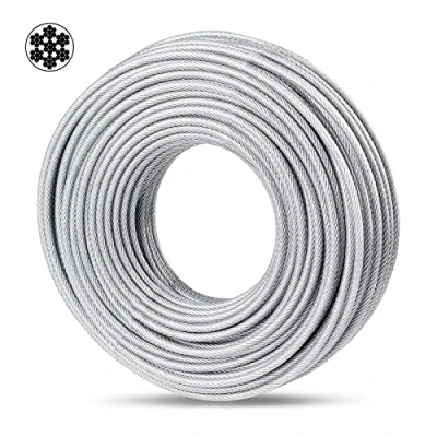 Afbeelding van hannger Draadkabel Ø 5 mm, 30 m lengte, spankabel, staalkabel, helder, pvc ommanteld, draad voor hek, hangende lichtketting, waslijn, klimplanten, gordijnen, 7 x verzinkt, middelzacht, 730 kg