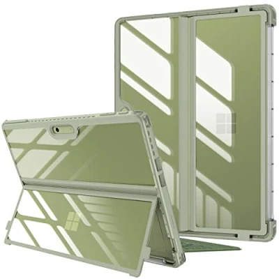Afbeelding van FINTIE Hybride hoes compatibel met Microsoft Surface Pro 10 (2024) / 9 (2022) 13 inch, schokbestendige transparante TPU robuust frame fit type cover toetsenbord + kickstand, groen
