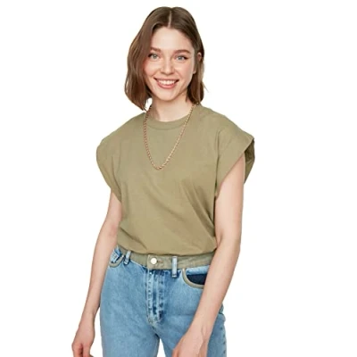 Afbeelding van Trendyol TWOSS20TS0021 Volwassenen Vrouwen T shirt Single pack Khaki M