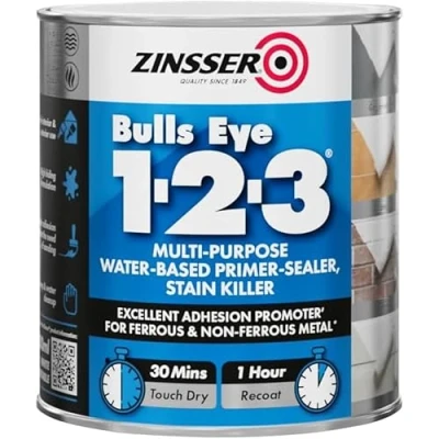 Afbeelding van Zinsser Bulls Eye 1 2 3 Primer Sealer &amp; Stain Killer 500ml Klaar Gemengde Kleur Wit