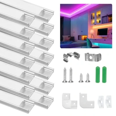 Afbeelding van LED Aluminium Profiel, profiel 14 x 1m, Kanalen U Vorm voor Strips, Bar en Diffusor Perfect Licht, met Hoekverbinders, Eindkappen, Schroeven Montage Clips