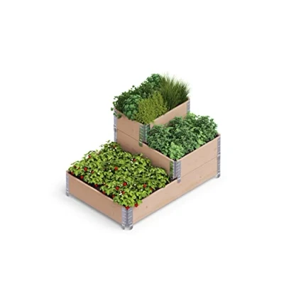 Afbeelding van Upyard Stepped Bed modern verhoogd bloembed van pallets modulair, meertraps natuurlijk hout voor tuin en terras, 120 x 80 58,5, bruin