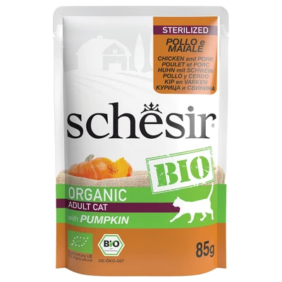 Afbeelding van Schesir Kat Bio Pouch 85 g Kattenvoer Kip&amp;Varken&amp;Pompoen
