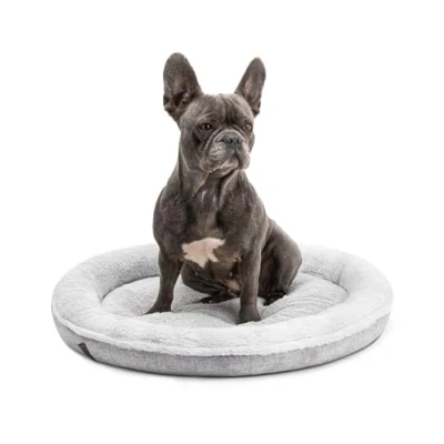 Afbeelding van lionto Hondenmandje rond in donutvorm, Ø 65 cm, huisdierenkussen voor honden &amp; katten met wasbare hoes anti slip noppen, knus hondenbed van Oxford linnen pluche, Grijs