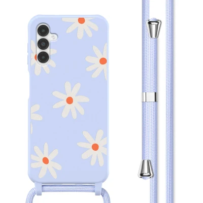 Afbeelding van Samsung Galaxy A14 (4G) Hoesje Siliconen en TPU (zacht) imoshion Backcover met koord/Softcase/Koordhoesje Lila Flower Distance Telefoonhoesje