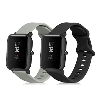 Afbeelding van kwmobile 2x horlogebandjes geschikt voor Huami Amazfit Bip / Lite bandje Smartwatch bandjes van TPU Activity tracker horloge band in grijs zwart