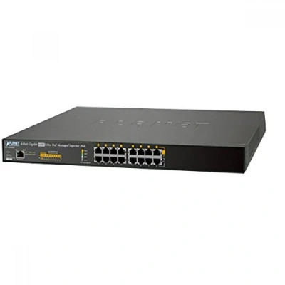 Afbeelding van Planet injector Hub 16 poorts Gigabit 60W Ultra PoE beheerd 600 Watt budget (802.3bt (PoE++), 802.3at (PoE+), 802.3af (PoE), 600 W),