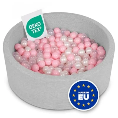 Afbeelding van Selonis Soft Ball Pit Pool 90X30cm/200 Ballen Rond Voor Baby Peuter Schuim, Lichtgrijs: Poeder Roze/Parel/Transparant