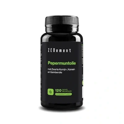 Afbeelding van Pepermuntolie met Zwarte Komijnolie, Kaneel en Gember 120 Softgels, Synergetische Formule 500mg, Spijsverteringsgezondheid, 40% Menthol, 20% Menthon, 100% Natuurlijk Zenement