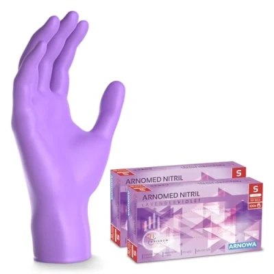 Afbeelding van ARNOMED wegwerphandschoenen paars, S, nitril handschoenen met 200 stuks per doos, poedervrij, latexvrije rubber handschoenen, verkrijgbaar in M, L &amp; XL