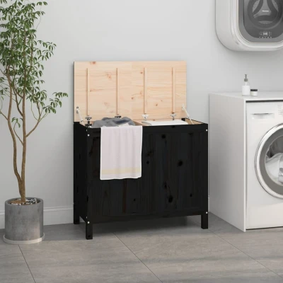 Afbeelding van Wasmand 88,5x44x76 cm massief grenenhout zwart