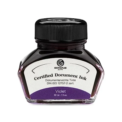 Afbeelding van Octopus Fluids Document Ink violet, onuitwisbare inkt, gecertificeerd volgens DIN ISO 12757 2, paars, 30 ml