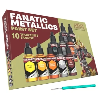 Afbeelding van The Army Painter Warpaints Fanatic: Metallics Miniature Paint Set Combo, 10 Acryl Verven 18ml incl. Goud, Koper, Metaal, Brons, Zilver en 1 Grondverfpenseel