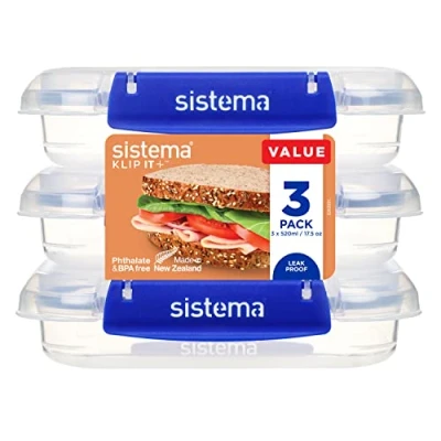 Afbeelding van Sistema KLIP IT PLUS Voedselopslagcontainers 520 ml 3 delige luchtdichte sandwichcontainerset Lekvrije afdichting Gemakkelijke vergrendelingsclips BPA vrij recyclebaar met TerraCycle®