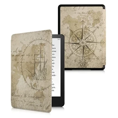 Afbeelding van kwmobile e reader hoesje compatibel met Amazon Kindle Paperwhite 11. Generation 2021 hoes Ereader case Vintage Travel in bruin/lichtbruin