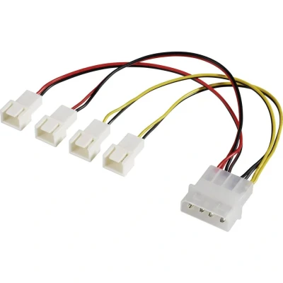 Afbeelding van Y kabel PC ventilator [4x ventilatorstekker 3 polig 1x IDE stroomstekker 4 polig] 0.15 m Zwart, Rood, Geel Akasa