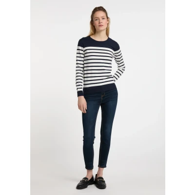 Afbeelding van Dreimaster Maritim Dames Gebreide Trui SCHMUDDELWEDDA M/L / Marine Off White 50% Viscose 28% Polyester 22% Nylon