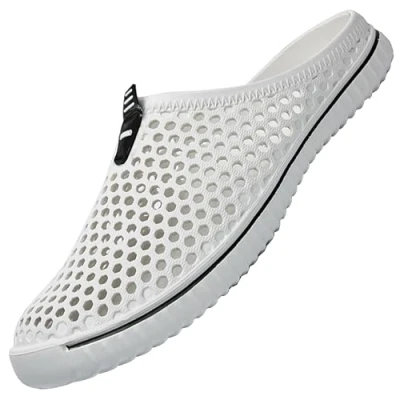 Afbeelding van SAGUARO Clogs ademende mesh pantoffels zomer holle tuinschoenen vrije tijd badschoenen strand aqua slippers platte zool dames heren, wit, 39 EU