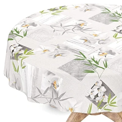 Afbeelding van Afwasbaar tafelzeil, rond, met afgesneden rand, motief orchidee, spa, onderhoudsvriendelijk, 140 cm