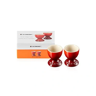 Afbeelding van Le Creuset Eierdopje van aardewerk met voetje, set 2, 9 gram, 5,3 x 5,9 cm, kersenrood