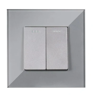 Afbeelding van Navaris dubbele lichtschakelaar voor wand Lichtknop van glas Licht schakelaar met glazen frame Verlichting wandschakelaar tweevoudig Grijs