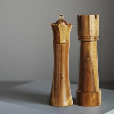 Afbeelding van MAITTON Zout en Pepermolen Set met Schaakbordontwerp van Hout Handmatige Keramisch Mechanisme, Kleine Maat 20cm
