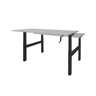 Afbeelding van Dextro zit/sta hoogte slinger verstelbare Duo werkplek, bladmaat 2 x 140 80 cm., frame kleur zwart RAL 9005 blad 25 mm. melamine Lichtgrijs