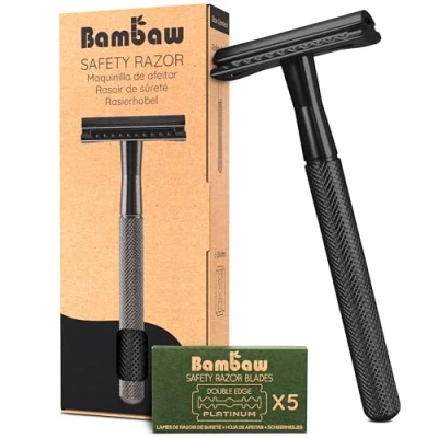 Afbeelding van Metalen Veiligheidsscheermes Zwart Nat Scheren voor Mannen &amp; Vrouwen Geschikt Alle Double Edge Mesjes Safety Razor Scheermes Bambaw