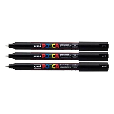 Afbeelding van Set van 3 Posca PC 1MR Uni Ball viltstiften in een reeks 16 kleuren