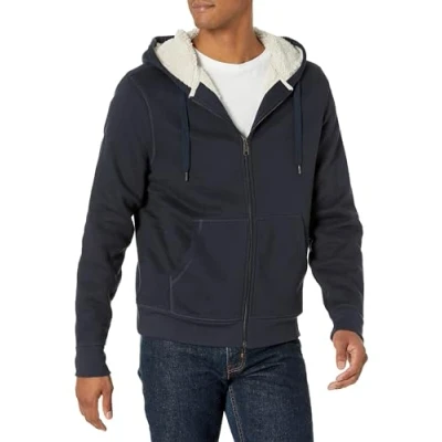 Afbeelding van Amazon Essentials Men&#039;s met sherpa gevoerde fleecetrui capuchon en volledige ritssluiting, Marineblauw, S
