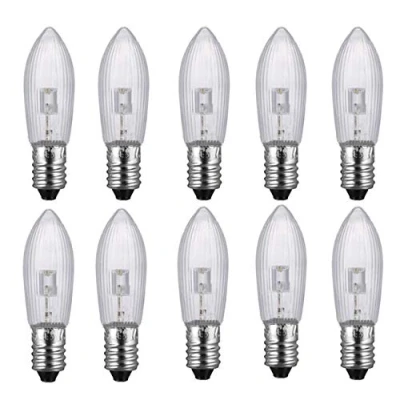 Afbeelding van 10 stuks E10 LED reservelampen, gloeilampen, topkaars voor lichtketting 9V 55V AC 0,2W 3000K