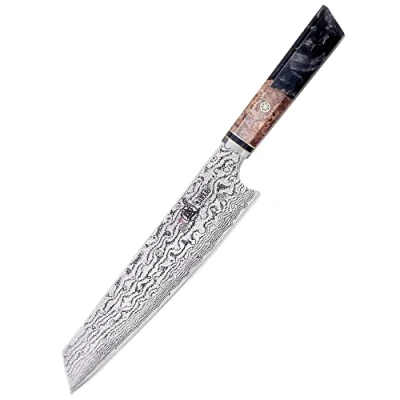 Afbeelding van MITSUMOTO SAKARI 22 cm Japans Mes, AUS 10 Damascus Stalen Keukenmes, Professioneel Hand Gesmeed Kiritsuke Koksmes (Schaduwhout Granaatappel Handvat en Geschenkverpakking)