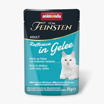 Afbeelding van animonda vom Feinsten Premium nat kattenvoer in gelei verfijning rijk aan kip met koolvis, 24 portiezakken (24 x 85 g), graanvrije natvoer voor katten zonder suiker