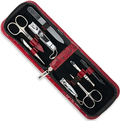 Afbeelding van DREI SCHWERTER Germany nagelverzorgingsset &#039;Novara&#039; 8 dlg. manicure pedicure reisetui nagelbenodigdheden, stalen instrumenten merkkwaliteit, manicureset kunstleder geschenkdoos (1306)